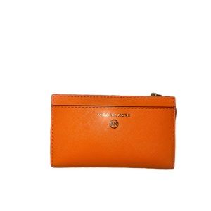 MK New Bright Orange Bi-Fold Zip and Snap Leather Wallet